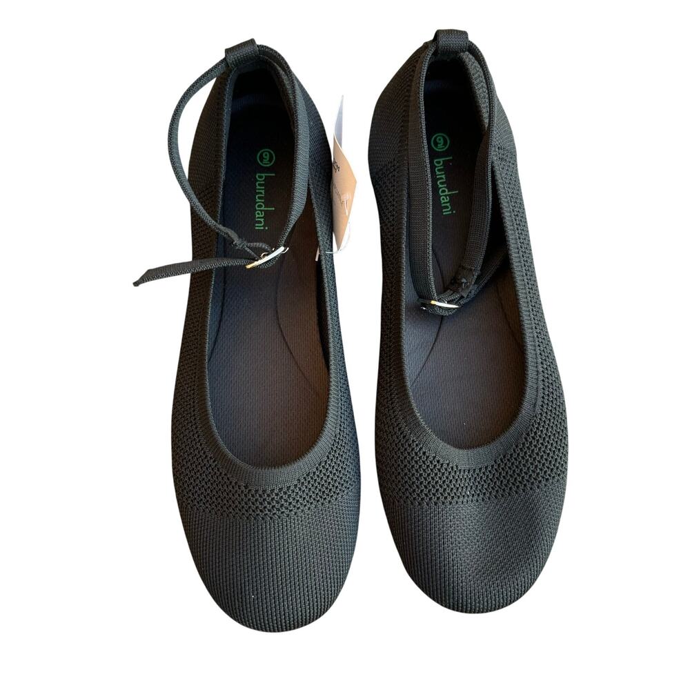 NWT Burudani Black Knit Removable Insole Round Toe Ankle Strap Ballet Flats 9